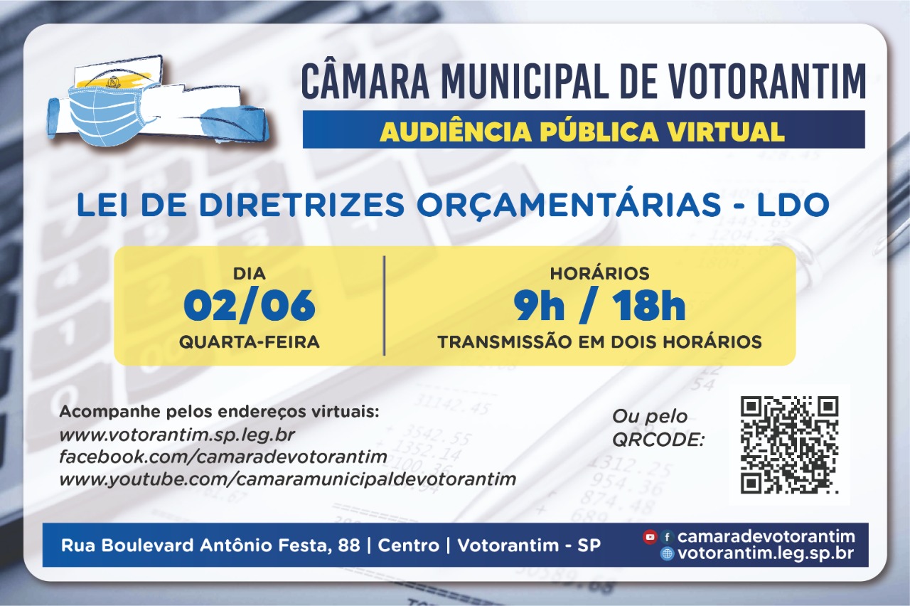 Câmara realizará audiências públicas da LDO no dia 2 de junho