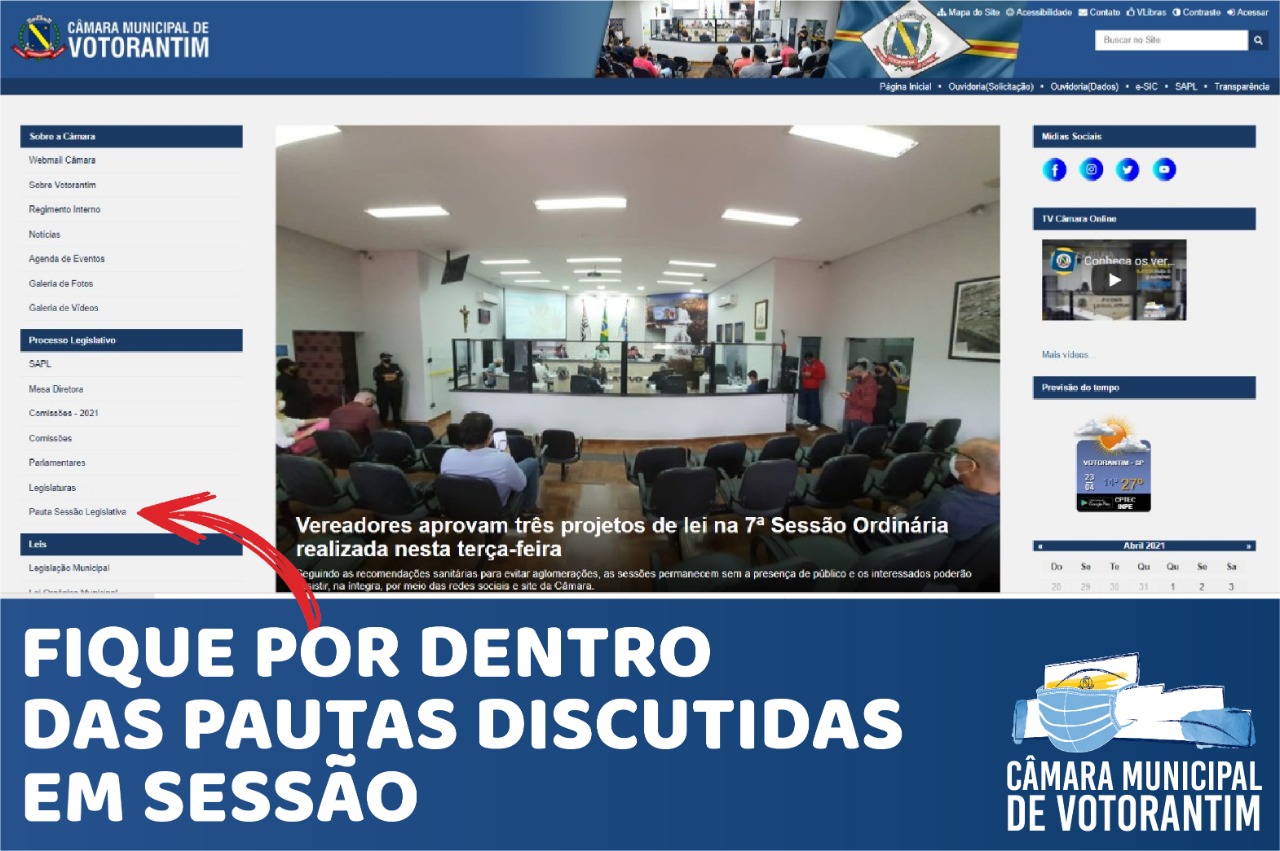 Transparência: Pautas das sessões estão disponíveis para consulta no portal da Câmara Municipal 
